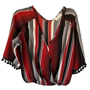 Lavender Field Striped Blouse with Tassel Sleeves Size Large